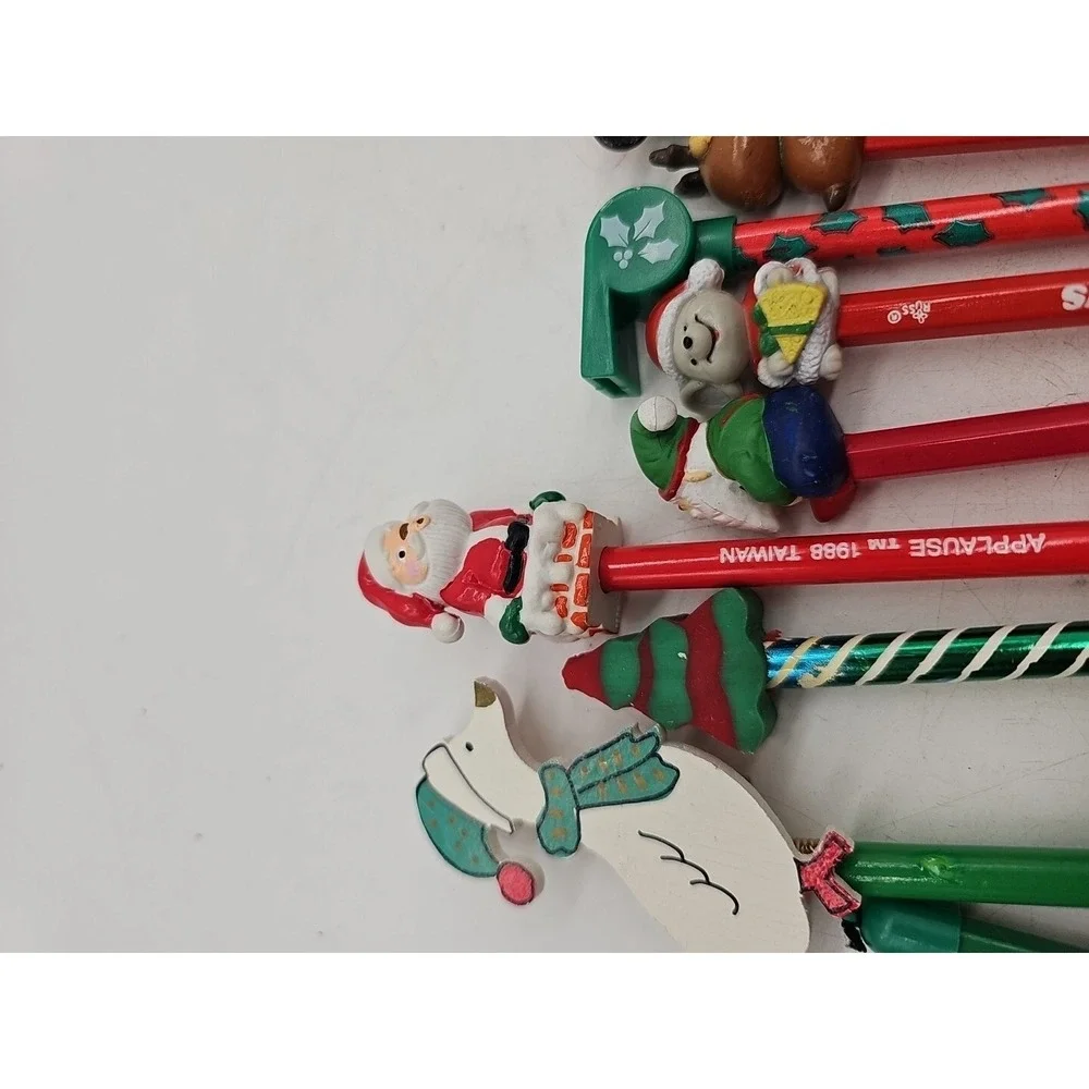 Vintage Novelty  Pencils w/ Toppers LOT 80s 90s Lot Of 22 Christmas Theme School